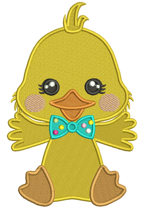 Cute Baby Chick With a Bow Tie Easter Filled Machine Embroidery Design Digitized Patterny