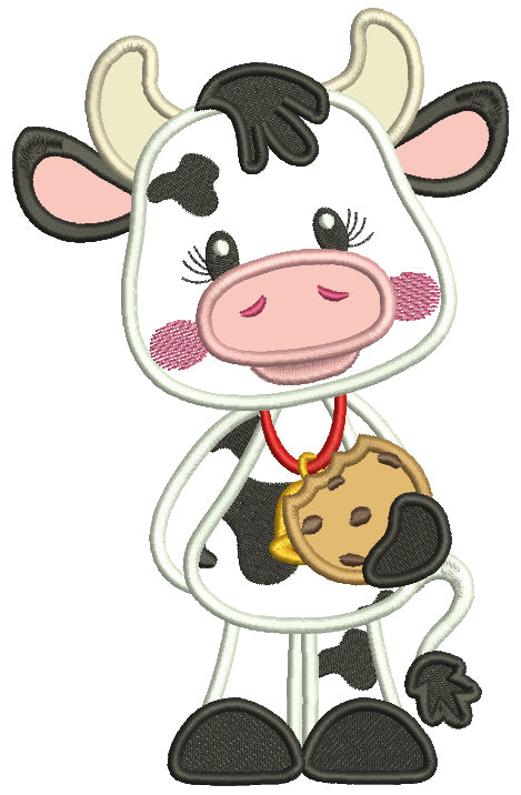Cute Baby Cow Holding a Neckless Cookie Applique Machine Embroidery Design Digitized Pattern