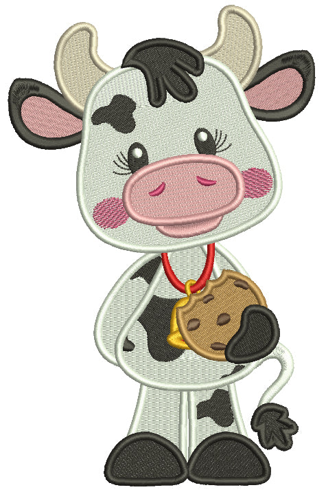 Cute Baby Cow Holding a Neckless Cookie Filled Machine Embroidery Design Digitized Pattern