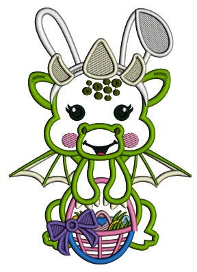 Cute Baby Dragon Holding Easter Egg Applique Machine Embroidery Design Digitized Pattern