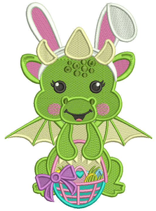 Cute Baby Dragon Holding Easter Egg Filled Machine Embroidery Design Digitized Pattern