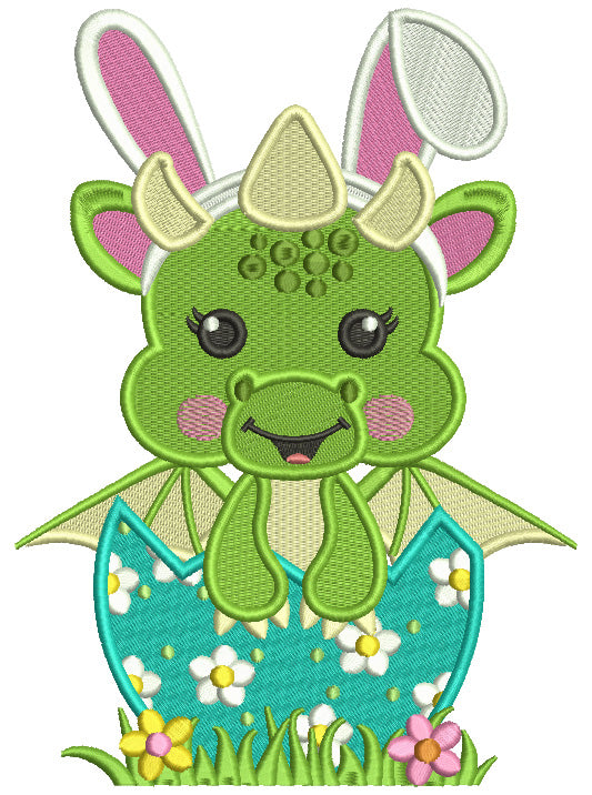 Cute Baby Dragon Sitting Inside Easter Egg Filled Machine Embroidery Design Digitized Pattern