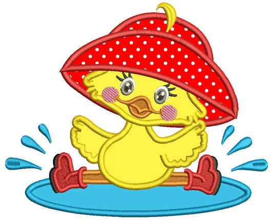 Cute Baby Duck Sitting In The Poddle Applique Machine Embroidery Design Digitized Pattern