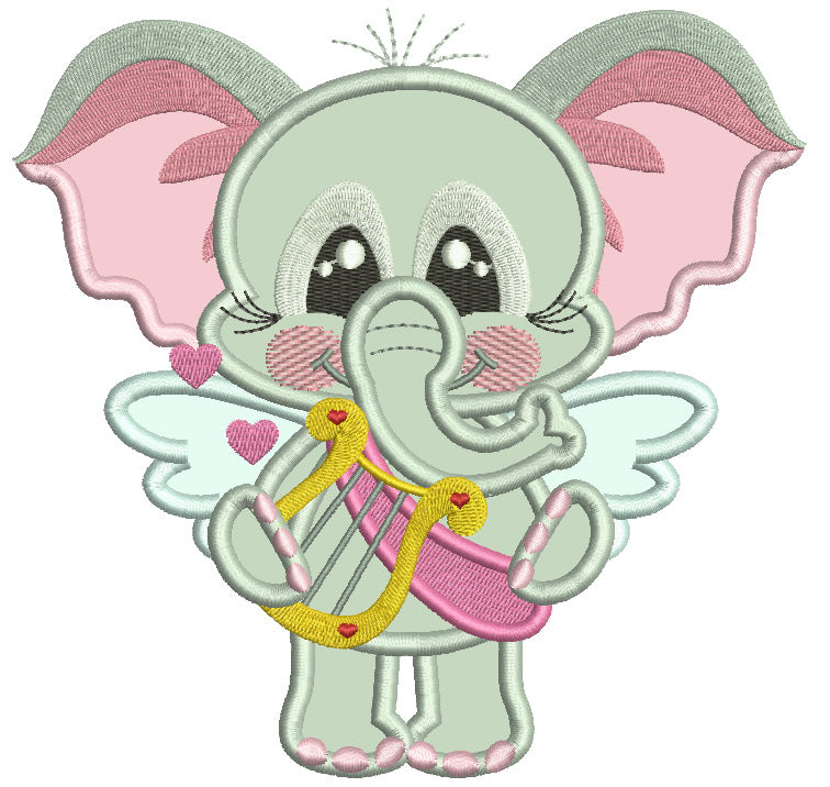 Cute Baby Elephant Angel With a Harp Valentine's Day Applique Machine ...