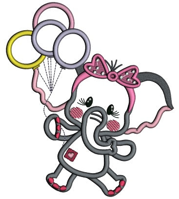 Cute Baby Elephant Holding Balloons Applique Machine Embroidery Design Digitized Pattern