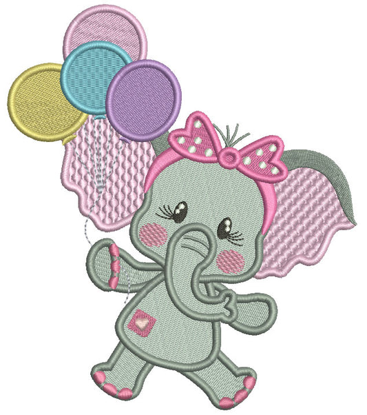 Cute Baby Elephant Holding Balloons Filled Machine Embroidery Design Digitized Pattern