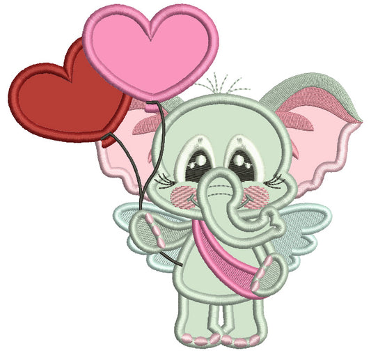 Cute Baby Elephant Holding Two Balloons Valentine's Day Applique Machine Embroidery Design Digitized Pattern