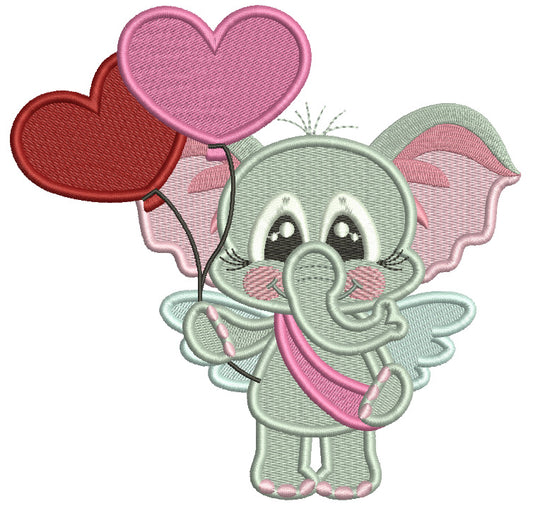 Cute Baby Elephant Holding Two Balloons Valentine's Day Filled Machine Embroidery Design Digitized Pattern