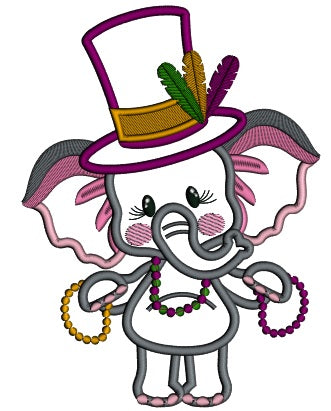 Cute Baby Elephant Wearing a Tall Mardi Gras Hat Applique Machine Embroidery Design Digitized Pattern