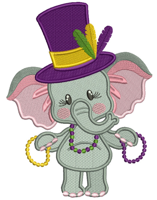 Cute Baby Elephant Wearing a Tall Mardi Gras Hat Filled Machine Embroidery Design Digitized Pattern