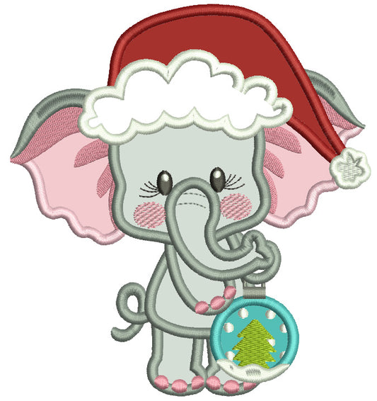 Cute Baby Elephant With Christmas Ornament Applique Machine Embroidery Design Digitized Pattern