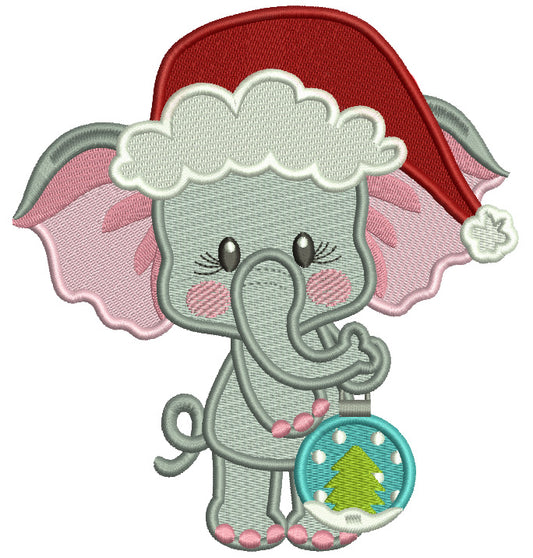 Cute Baby Elephant With Christmas Ornament Filled Machine Embroidery Design Digitized Pattern
