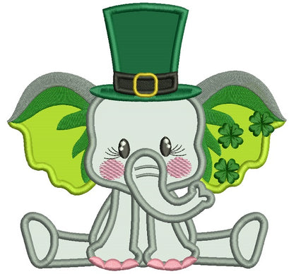 Cute Baby Elephant With Shamrock On His Ears St. Patrick's Applique Machine Embroidery Design Digitized Pattern