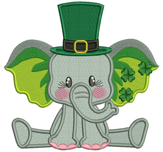 Cute Baby Elephant With Shamrock On His Ears St. Patrick's Filled Machine Embroidery Design Digitized Pattern