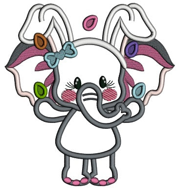 Cute Baby Girl Elephant Juggling Easter Eggs Applique Machine Embroidery Design Digitized Pattern
