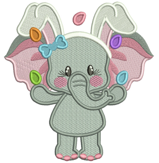 Cute Baby Girl Elephant Juggling Easter Eggs Filled Machine Embroidery Design Digitized Pattern