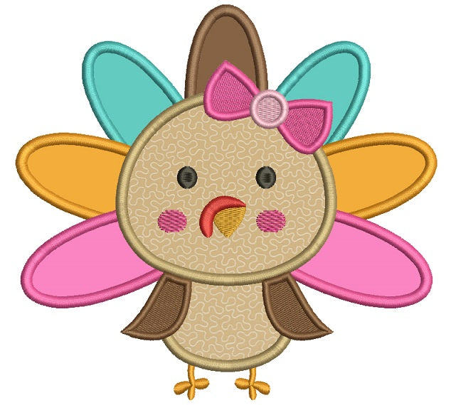 Cute Baby Girl Turkey Applique Machine Embroidery Digitized Design Pattern