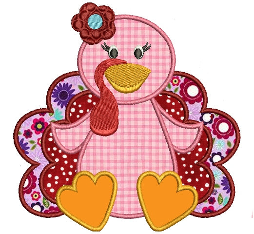 Cute Baby Girl Turkey Applique Machine Embroidery Digitized Design Pattern