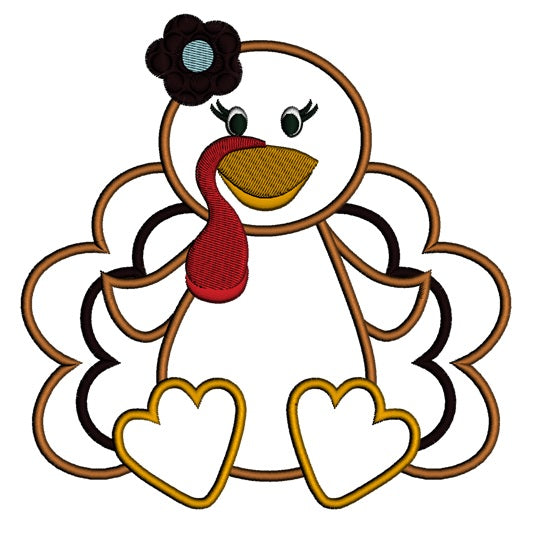 Cute Baby Girl Turkey Applique Machine Embroidery Digitized Design Pattern