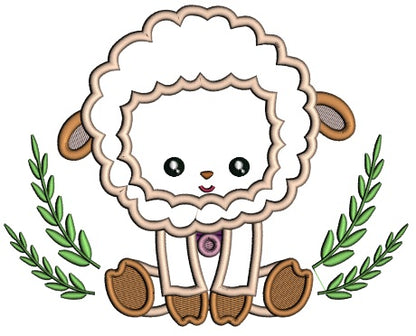 Cute Baby Lamb And Leaves Easter Applique Machine Embroidery Design Digitized Pattern