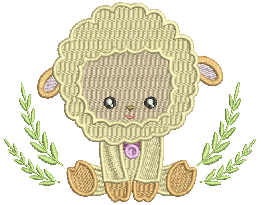 Cute Baby Lamb And Leaves Easter Filled Machine Embroidery Design Digitized Pattern