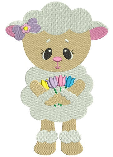 Cute Baby Lamb With Flowers Easter Filled Machine Embroidery Design Di ...