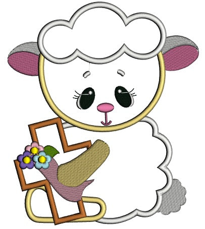 Cute Baby Lamb With a Cross Easter Applique Machine Embroidery Design Digitized Pattern