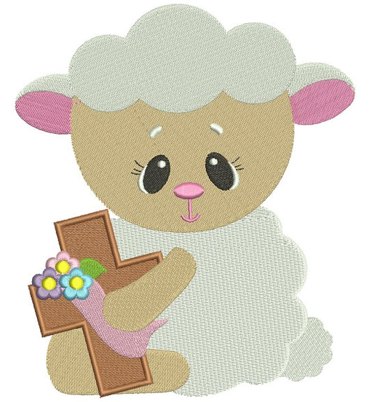 Cute Baby Lamb With a Cross Easter Filled Machine Embroidery Design Digitized Pattern