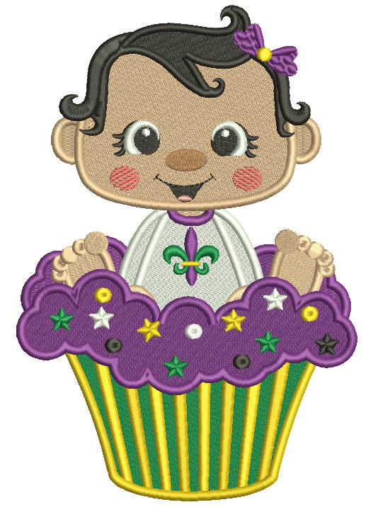 Cute Baby Sitting In The Mardi Gras Cupcake Filled Machine Embroidery Design Digitized Pattern
