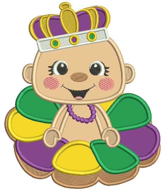 Cute Baby Wearing Crown Applique Mardi Gras Machine Embroidery Design Digitized Pattern