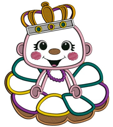 Cute Baby Wearing Crown Applique Mardi Gras Machine Embroidery Design Digitized Pattern