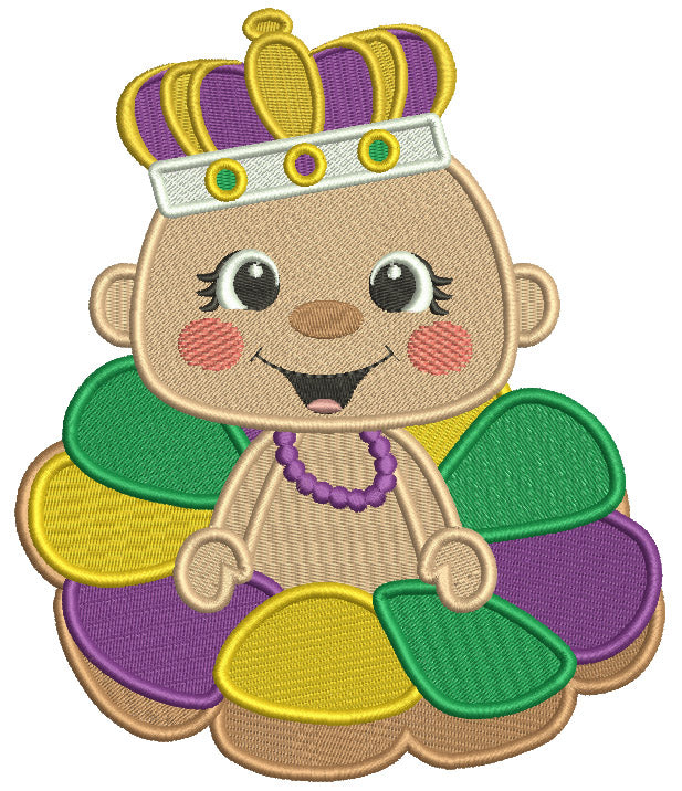 Cute Baby Wearing Crown Filled Mardi Gras Machine Embroidery Design Digitized Pattern