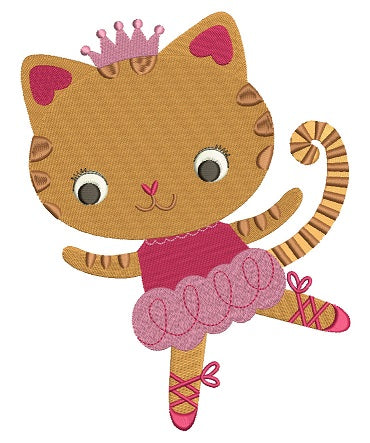 Cute Ballerina Cat with a little Crown Filled Machine Embroidery Digitized Design Pattern