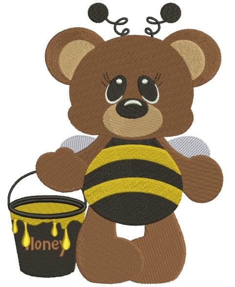 Cute Bear Bumblebee with Honey Filled Machine Embroidery Digitized Design Pattern