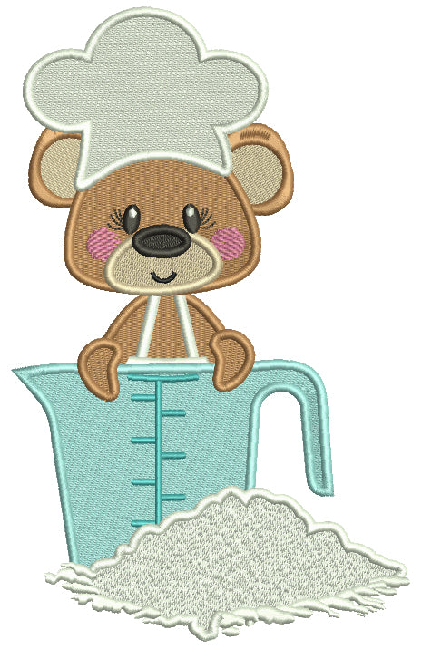 Cute Bear Cook Measureng Flour Filled Machine Embroidery Digitized Design Pattern