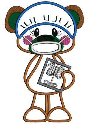 Cute Bear Doctor Holding An X-Ray Applique Machine Embroidery Design Digitized Pattern