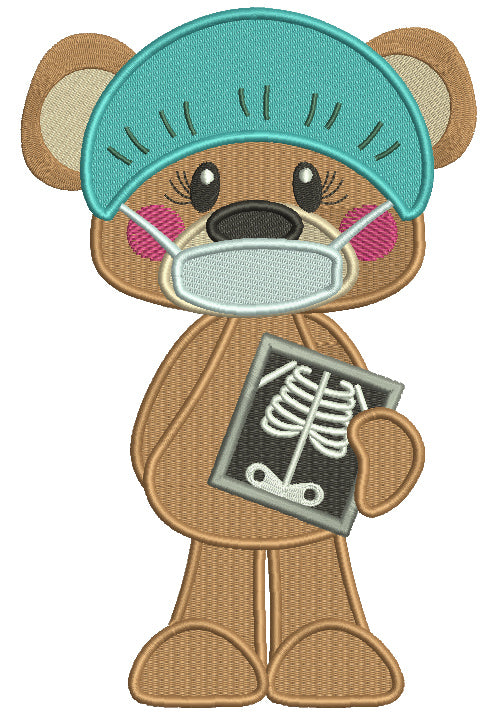 Cute Bear Doctor Holding An X-Ray Filled Machine Embroidery Design Digitized Pattern