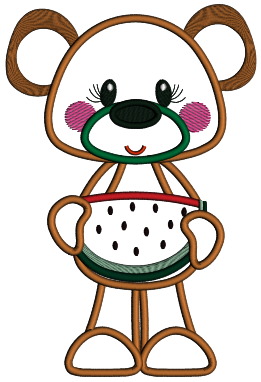 Cute Bear Holding Slice Of Watermelon Applique Machine Embroidery Design Digitized Pattern