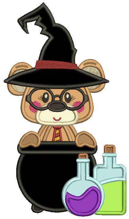 Cute Bear Looks Like Harry Potter With Potions Wearing Sorting Hat Applique Machine Embroidery Design Digitized Pattern