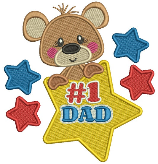 Cute Bear Number 1 Dad Father's Day Filled Machine Embroidery Design Digitized Pattern