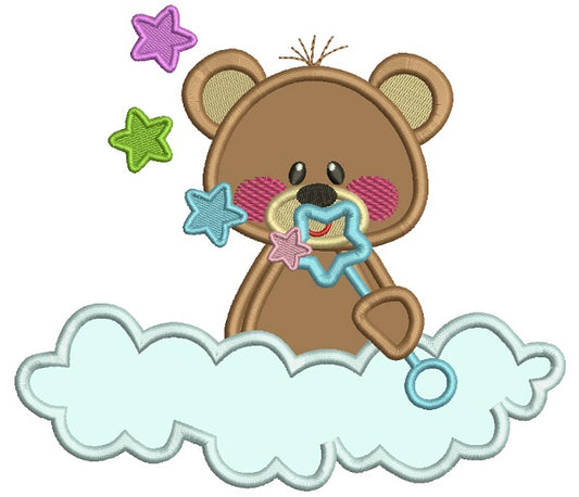 Cute Bear Sitting On The Cloud Applique Machine Embroidery Design Digitized