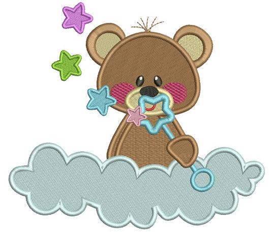 Cute Bear Sitting On The Cloud Filled Machine Embroidery Design Digitized