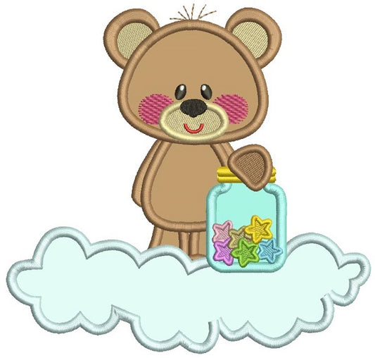 Cute Bear Standing On The Cloud Applique Machine Embroidery Design Digitized Pattern