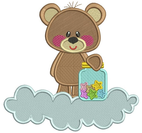 Cute Bear Standing On The Cloud Filled Machine Embroidery Design Digitized Pattern