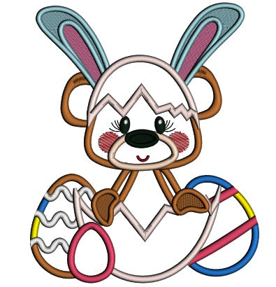 Cute Bear Wearing Bunny Ears Easter Applique Machine Embroidery Design Digitized Pattern