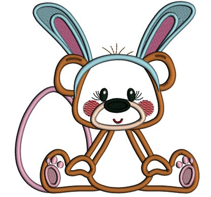 Cute Bear Wearing Bunny Ears Easter Egg Applique Machine Embroidery Design Digitized