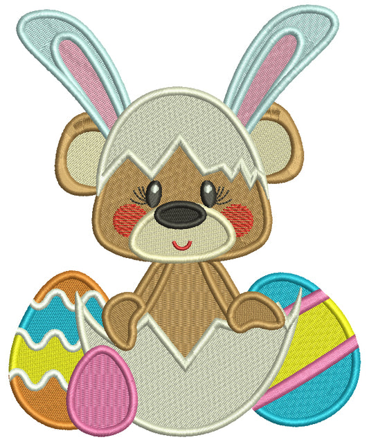 Cute Bear Wearing Bunny Ears Easter Filled Machine Embroidery Design Digitized Pattern