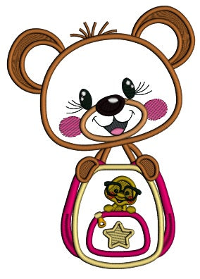 Cute Bear With Book Worm Backpack School Applique Machine Embroidery Design Digitized Pattern
