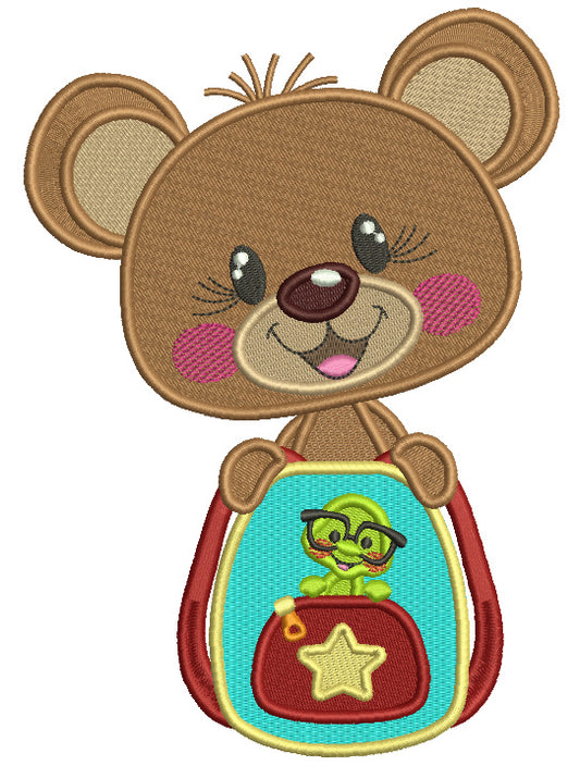Cute Bear With Book Worm Backpack School Filled Machine Embroidery Design Digitized Pattern