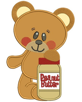 Cute Bear With Peanut Butter Applique Machine Embroidery Digitized Design Pattern